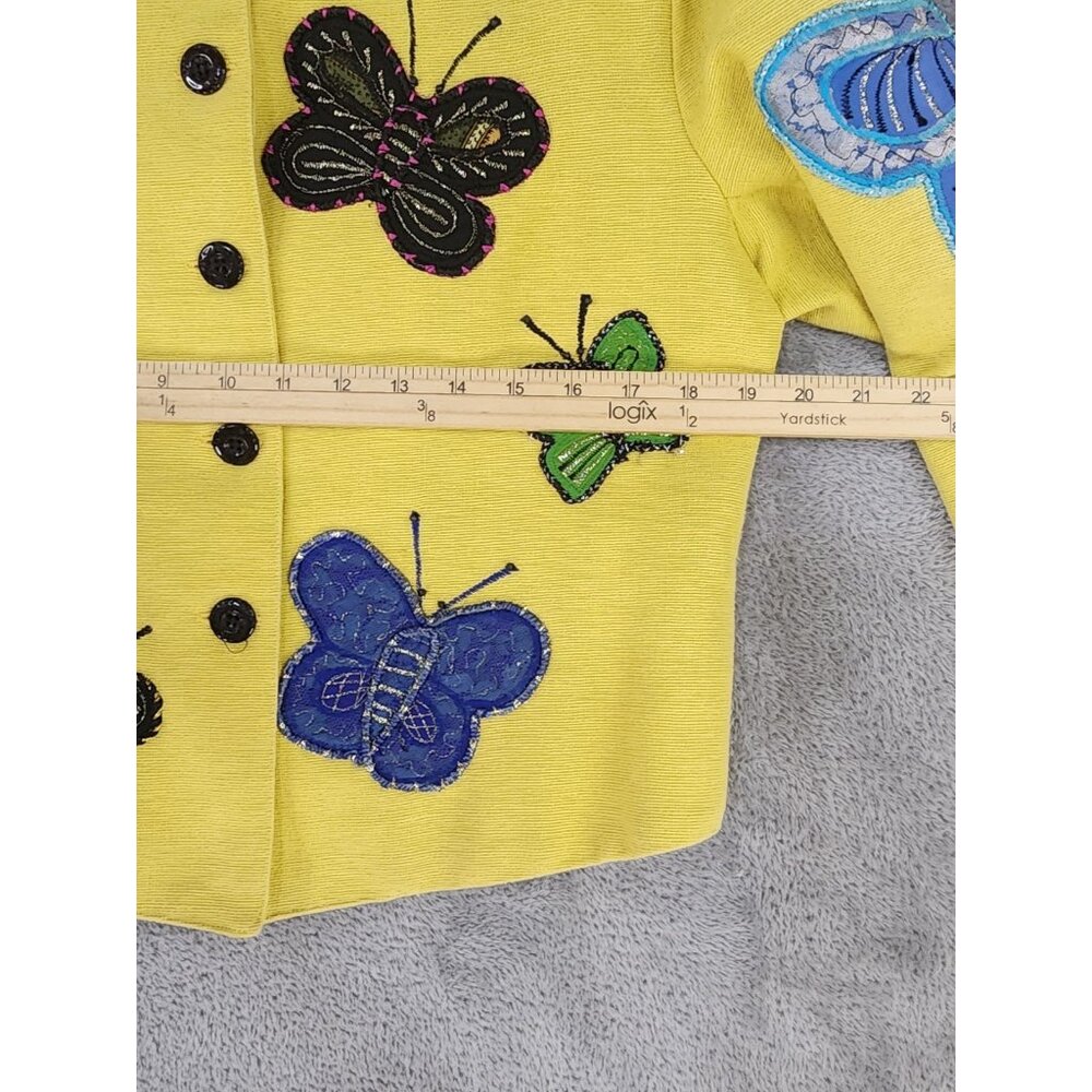 Anage Jacket Womens Small Yellow Black Butterfly Embroidered Button Up Vintage - Picture 5 of 9